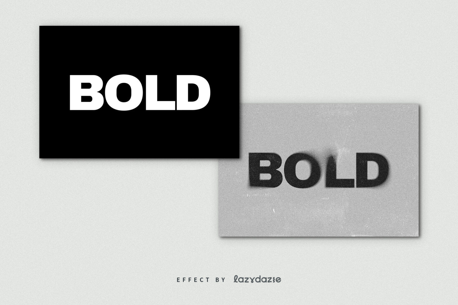 Bold black and white text effects mockup side by side on a textured background for graphic design showcasing typography style for designers.