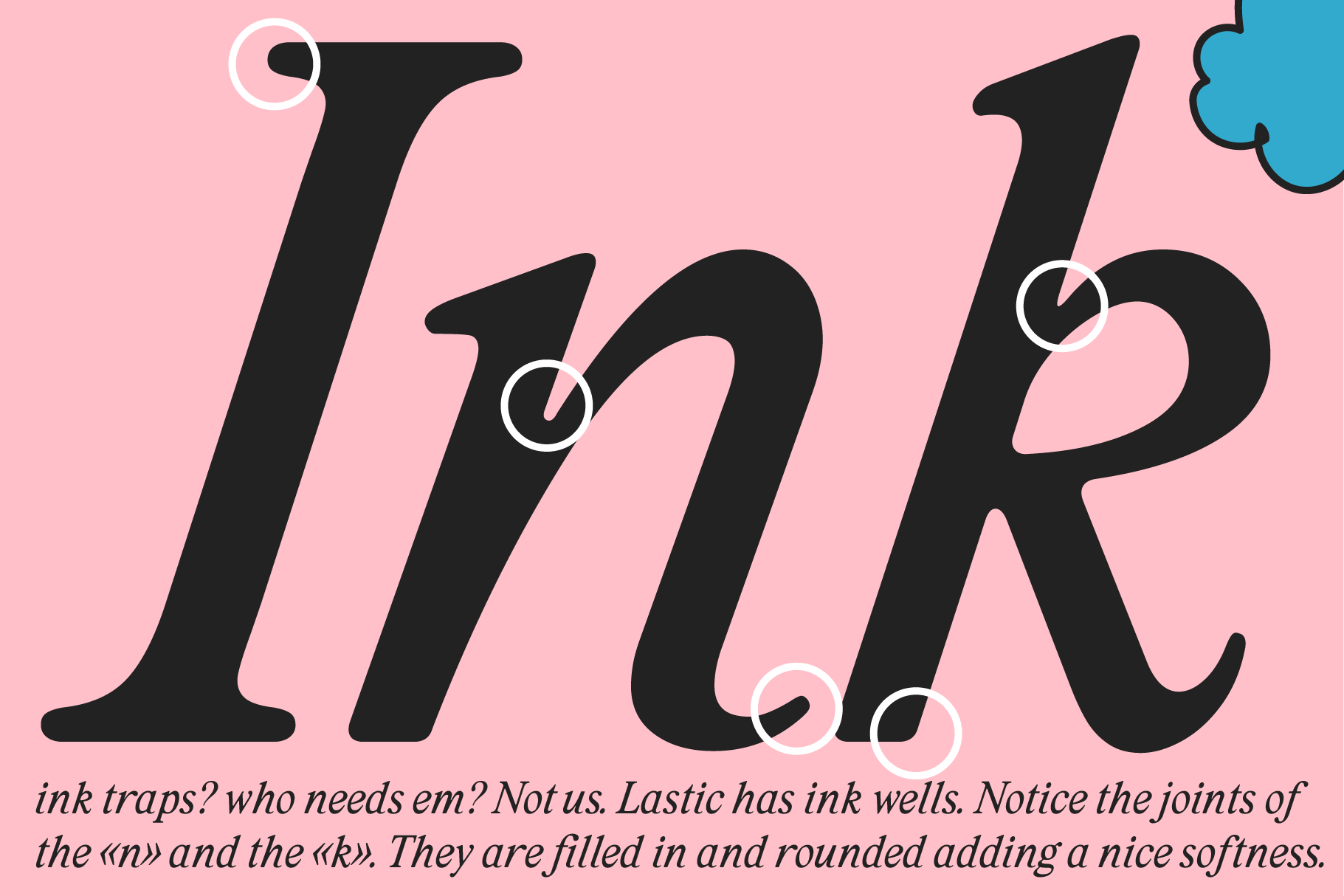 Bold black serif font text on pink background emphasizes ink traps and joints. Ideal for typography design projects. Suitable for digital assets.