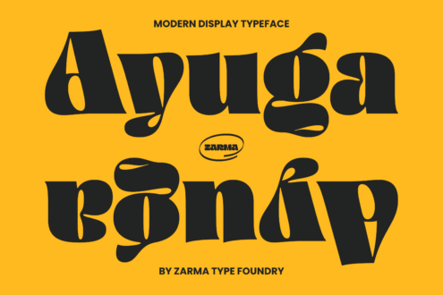 Modern display font Ayuga stacked text on yellow background