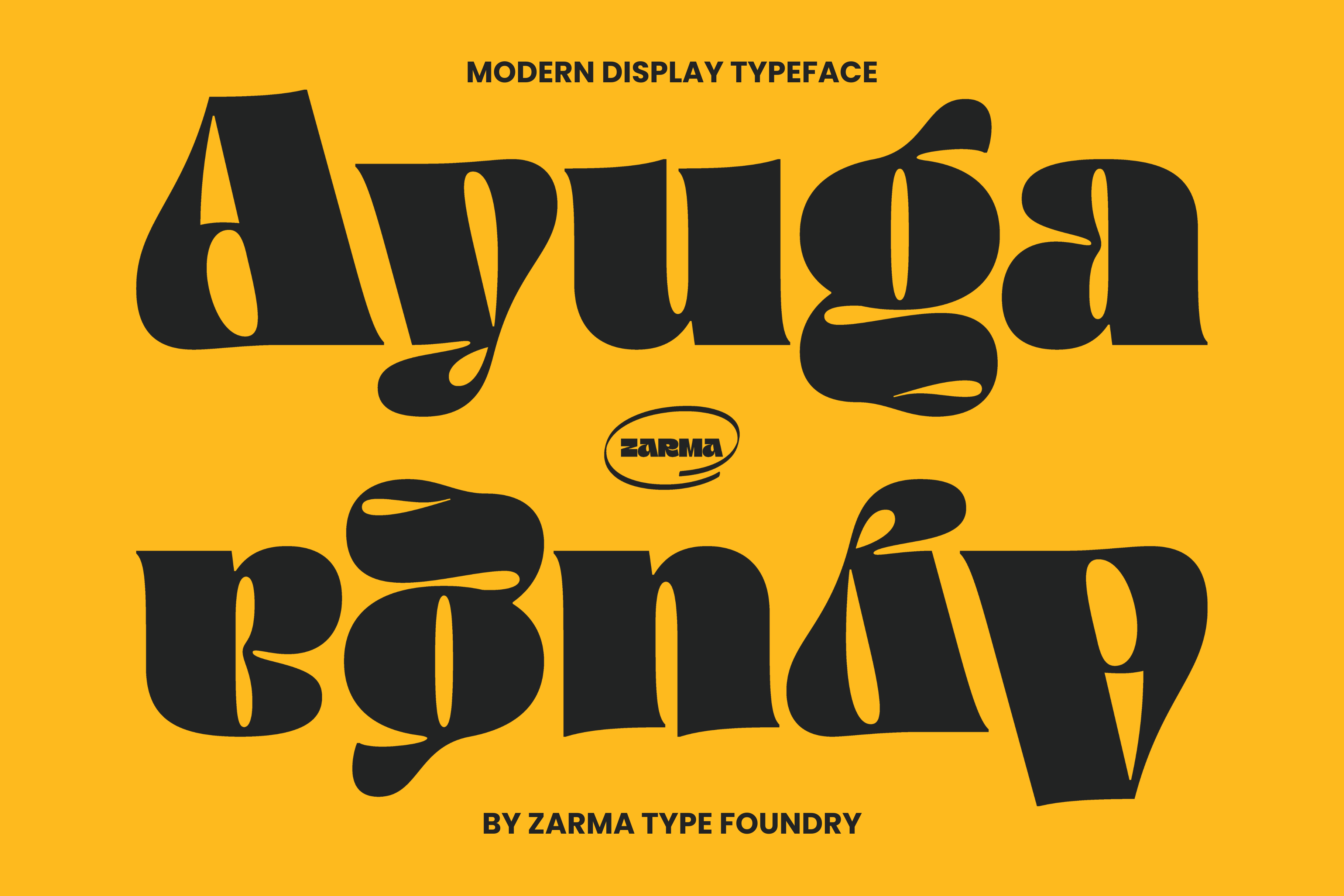 Modern display typeface Ayuga by Zarma Type Foundry on a bold yellow background perfect for designers typography and graphic design projects.