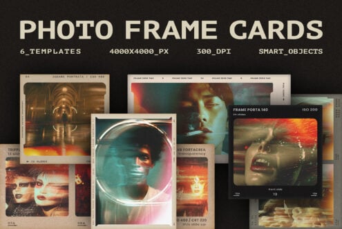 Photo frame card mockups featuring six templates designed for designers. High-resolution 4000x4000 px, 300 DPI, with smart objects for easy editing.