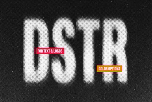 Digital asset image featuring bold stencil typography with text and logo mockup options. Black and white halftone effect with customizable color variations.