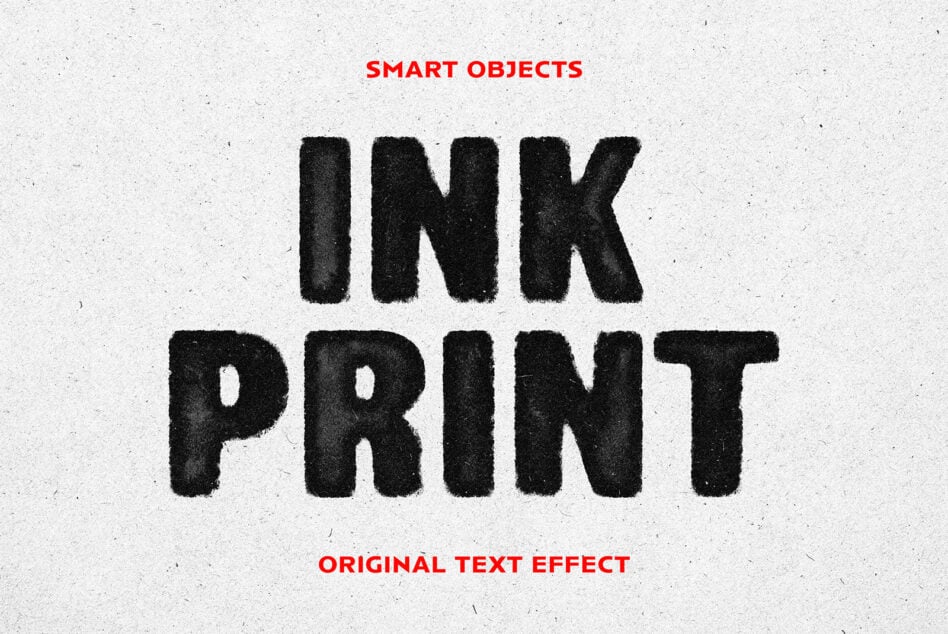 Gritty black ink distressed text reading INK PRINT with red SMART OBJECTS label above