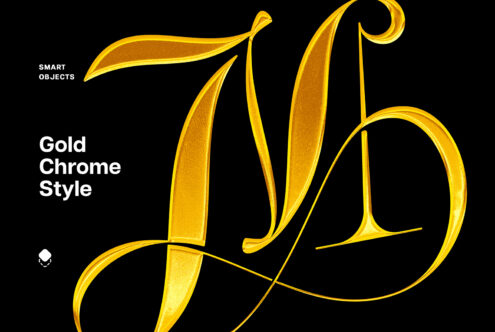Gold Chrome Style font on black background emphasizing elegant typography design. Ideal for graphic designers seeking luxury font templates and mockups.