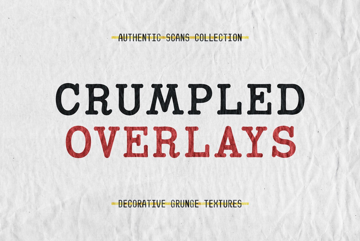 Crumpled paper overlay design with bold text Decorative Grunge Textures and Authentic Scans Collection for graphic templates and digital assets.