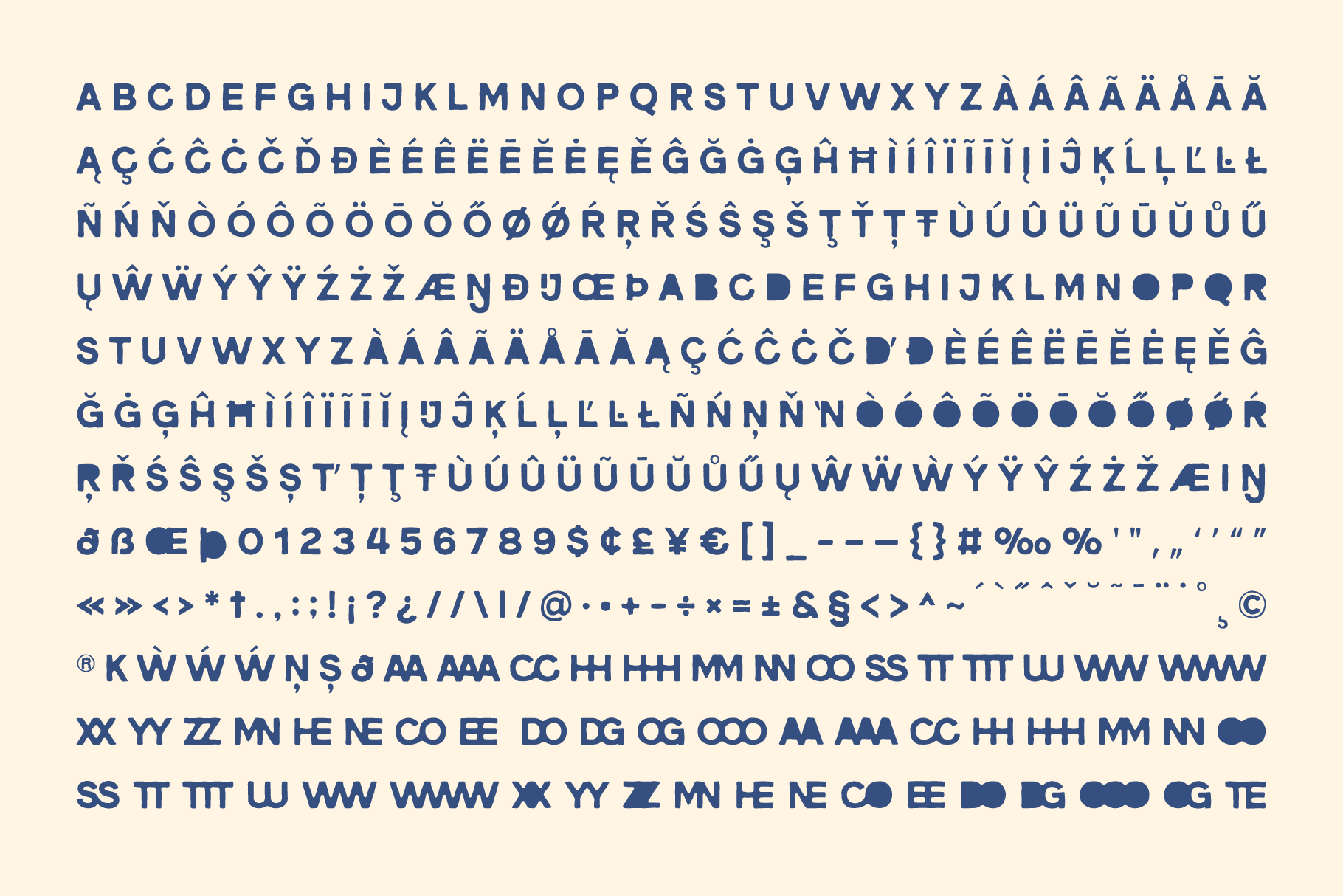 Apestron font character set showing extended language support, accents, symbols