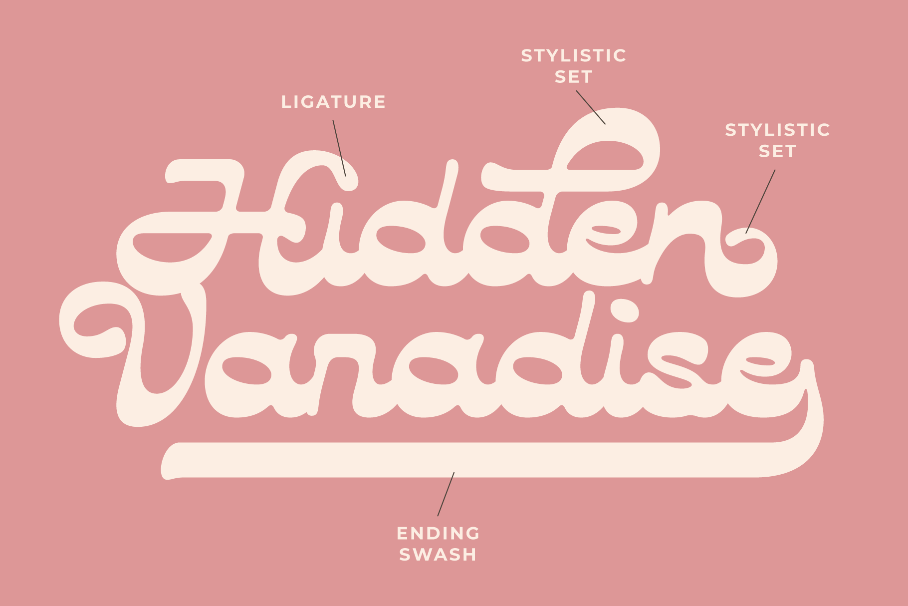 Retro style script font with ligature, stylistic sets, and swash. Ideal for graphic designers creating vintage logos, typography design projects.