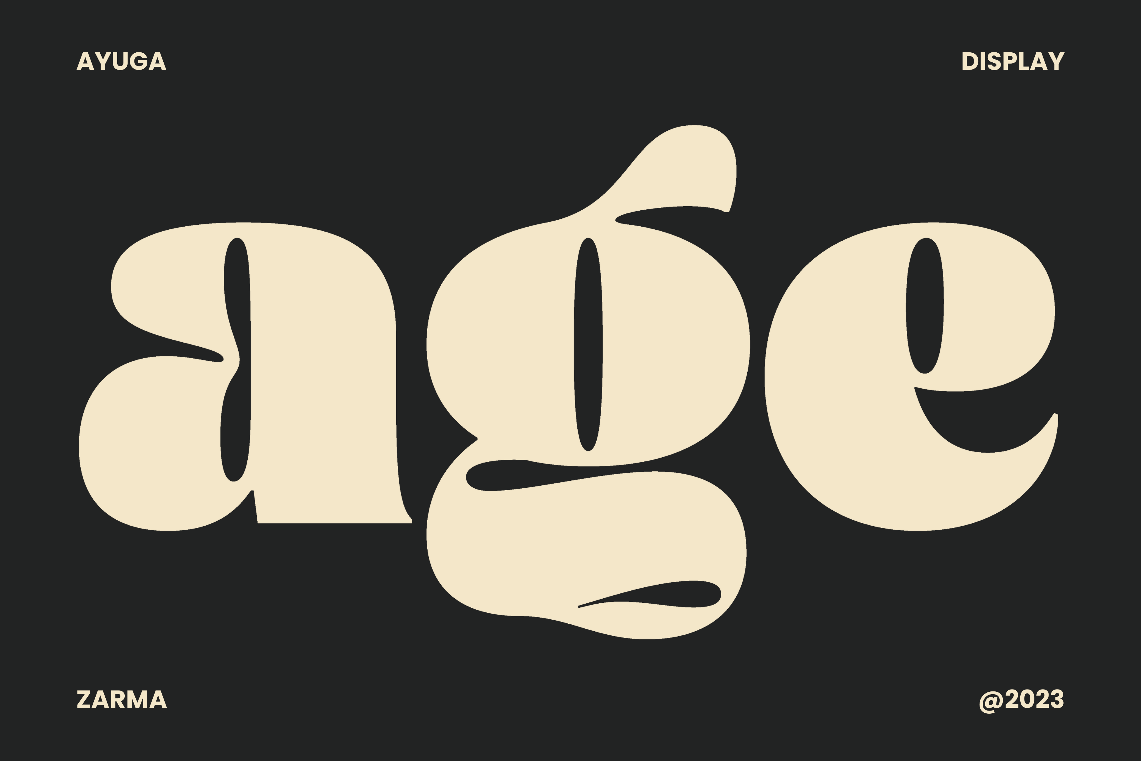 Bold display font showcasing stylized letters 'age' on a dark background. Ideal for graphic design projects in need of eye-catching typography.