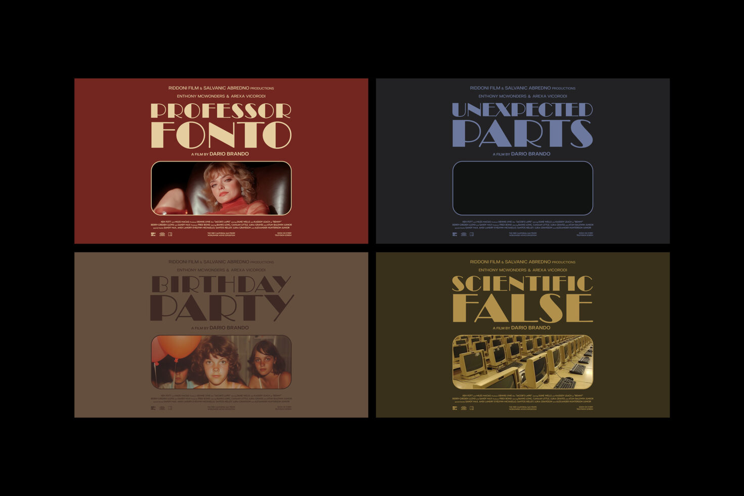 Four retro-style film poster templates featuring bold typography and vintage photography. Ideal for designers seeking unique graphic assets.