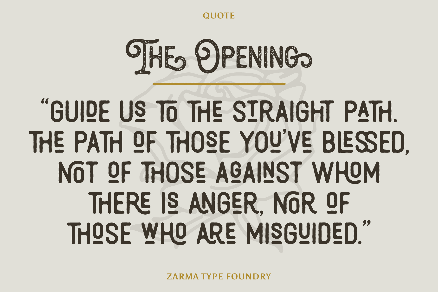 Retro serif font display with religious quote The Opening by Zarma Type Foundry suitable for graphic and template designers looking for unique typography.