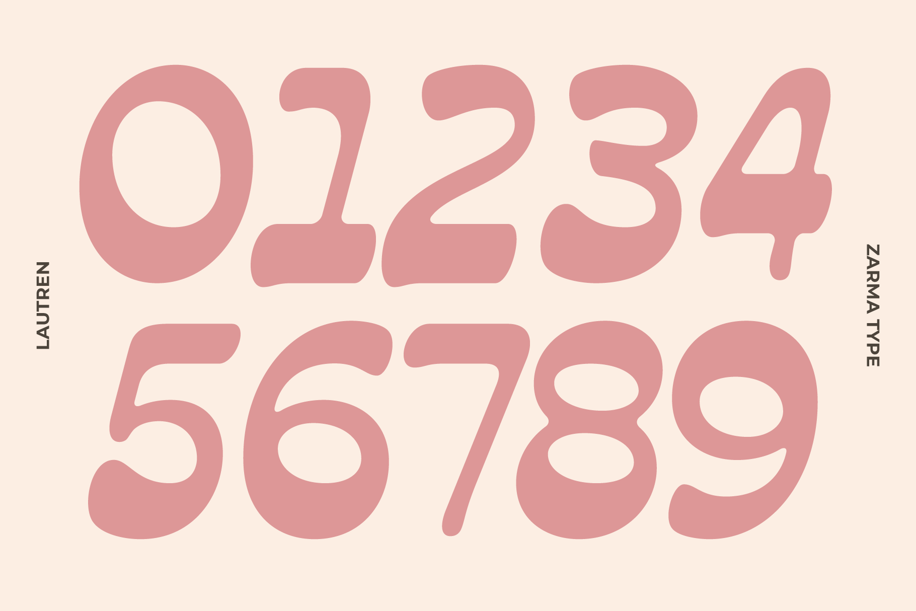 Bold pink numbers 0-9 on beige background sleek modern font digital typography asset typography design font design resource for designers