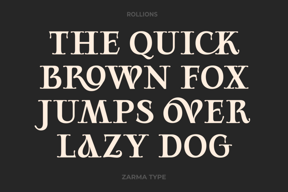 Quick Brown Fox serif typeface sample on dark background showing classic pangram