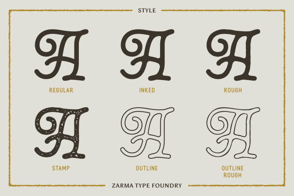 Six letter H variations showing regular, inked, rough, stamp, outline styles