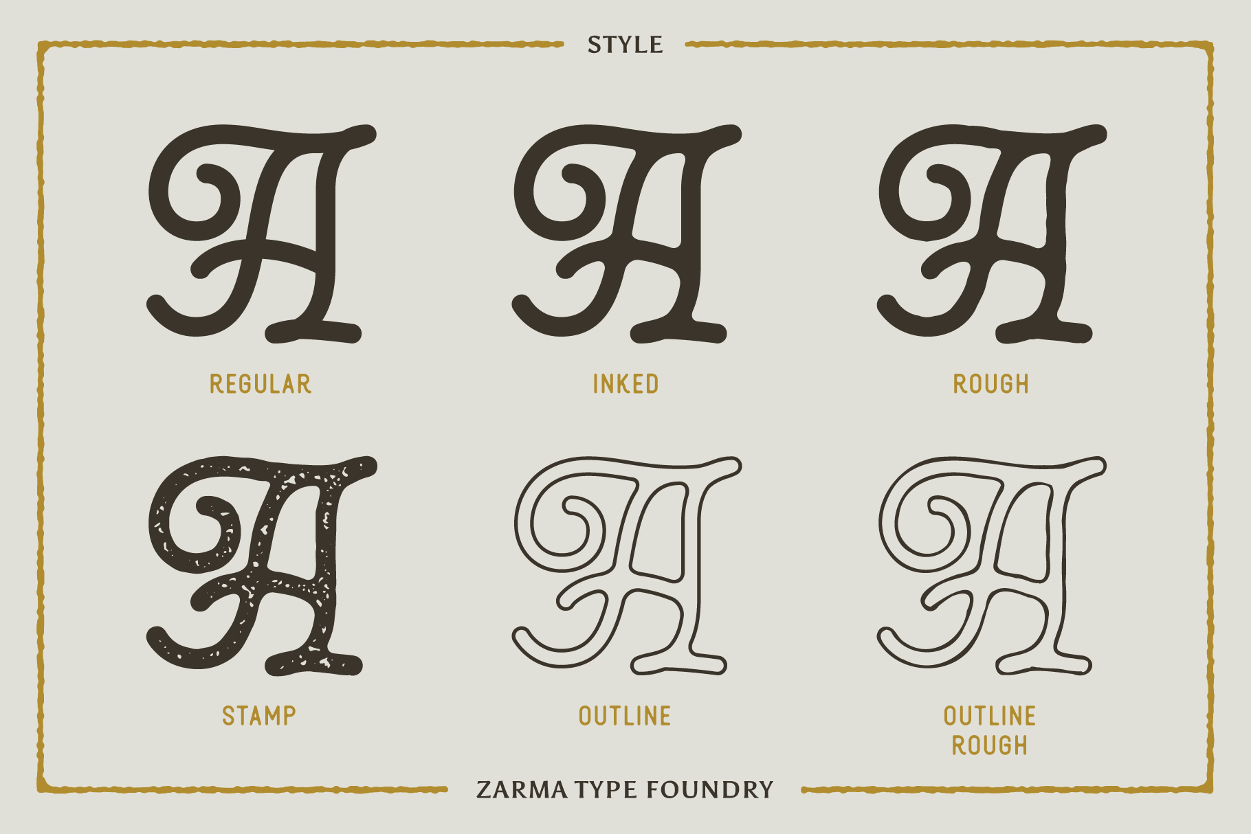 Typography styles: Regular, Inked, Rough, Stamp, Outline, Outline Rough. Perfect for design templates, graphic designers, font collections, creative assets.