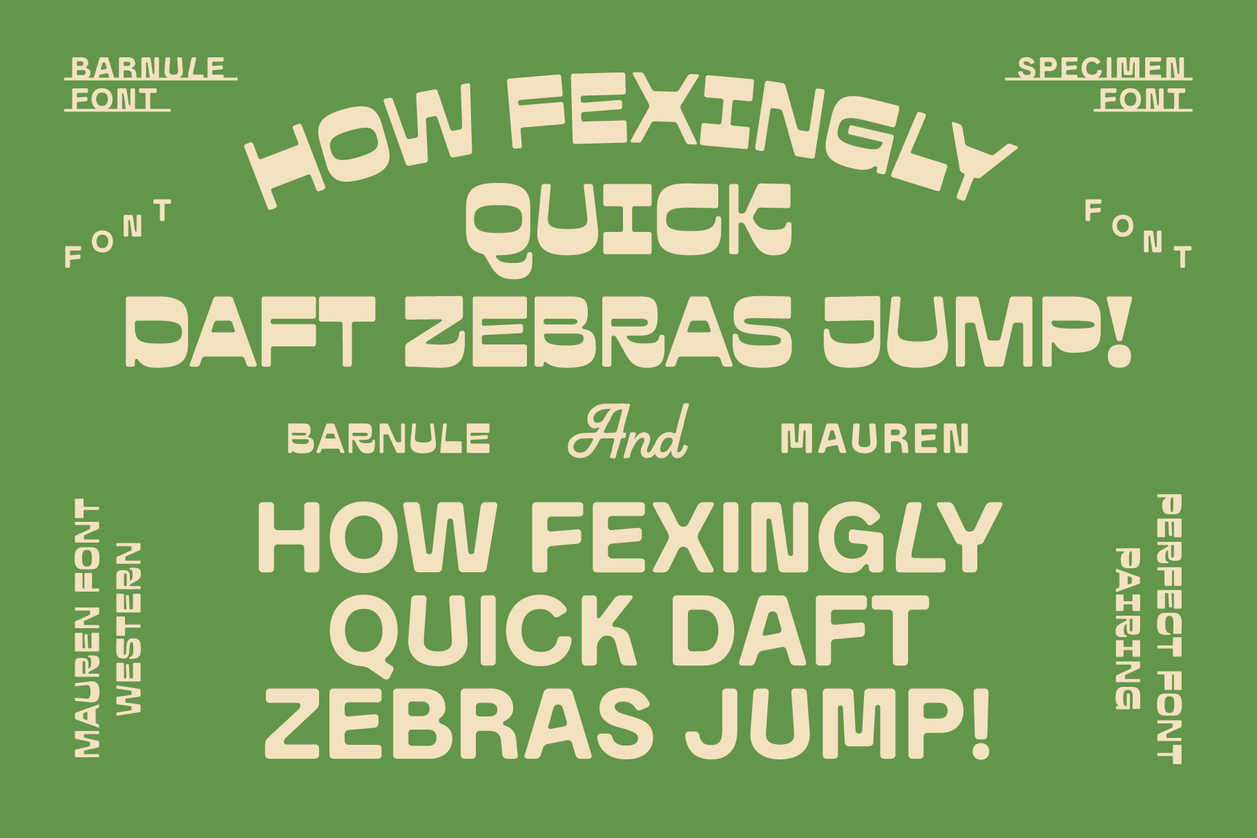 Font display on green background featuring Barnule and Maureen fonts designed for creative projects typography and modern graphic design.