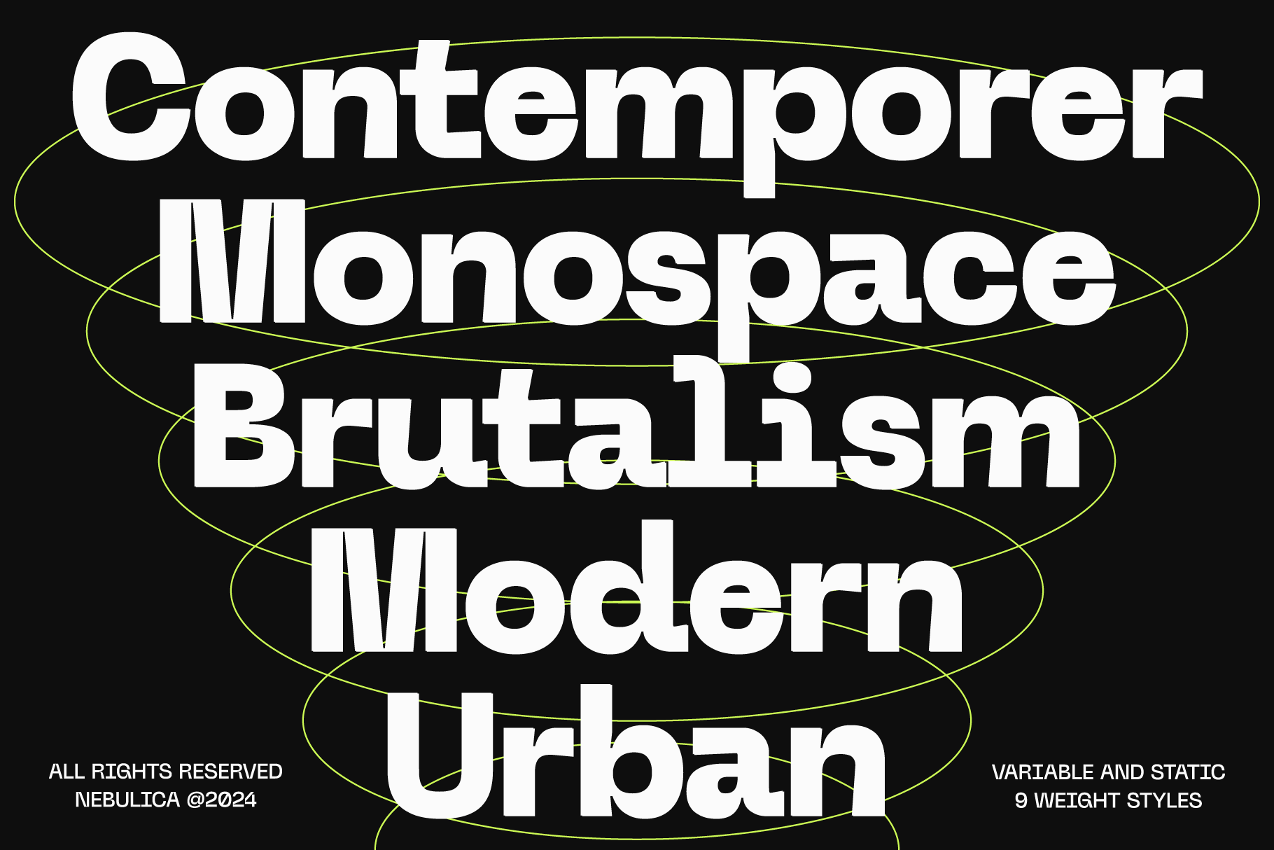 Bold modern font graphic showcasing contemporary monospaced design with brutalist and urban styles. Ideal for designers seeking unique typography assets.