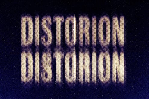 Distorted text effect with halftone texture on dark background ideal for typography, graphic design, digital assets, visual media, creative projects