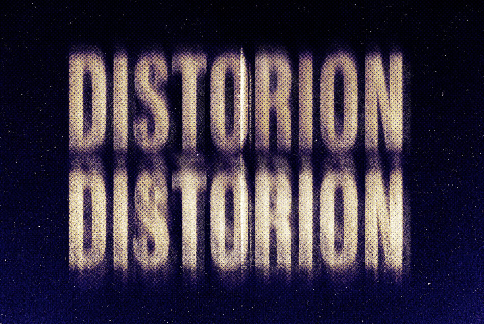 Distorted text effect with halftone texture on dark background ideal for typography, graphic design, digital assets, visual media, creative projects
