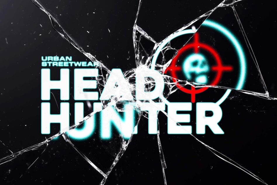 Head Hunter text in cyan with red target symbol, urban streetwear style
