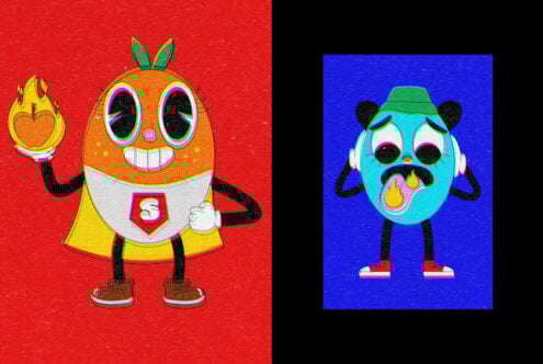 Colorful cartoon fruit characters in a vibrant pop art style with expressive faces. Perfect for creative graphic design projects and illustration templates.