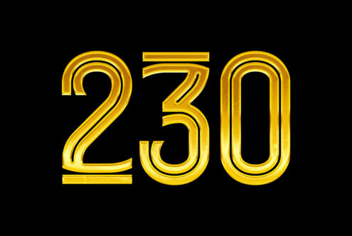 Gold metallic number 230 on black background ideal for graphics templates and mockups eye-catching font design suitable for digital design projects.