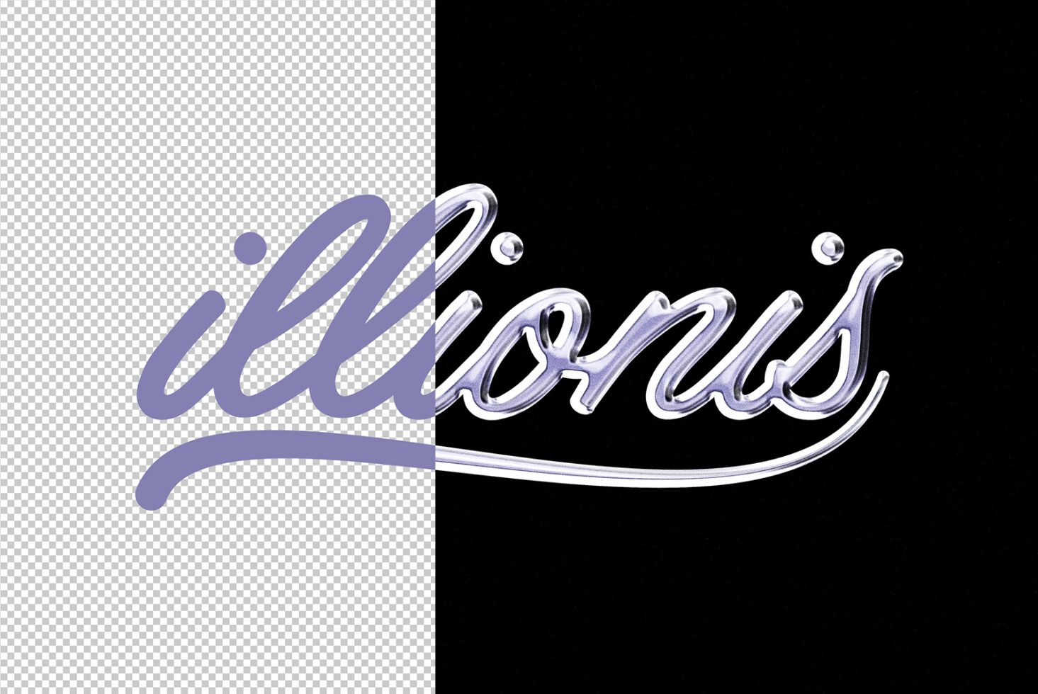 Chrome script mockup text graphic design overlay with transparent and black background contrast ideal for designers digital assets typography