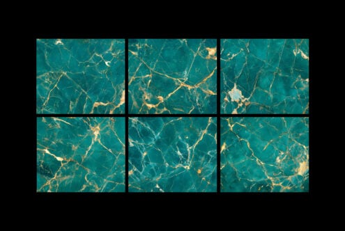 Elegant teal and gold marble texture set in six panels ideal for designers seeking high-quality digital backgrounds for graphics and mockups projects.