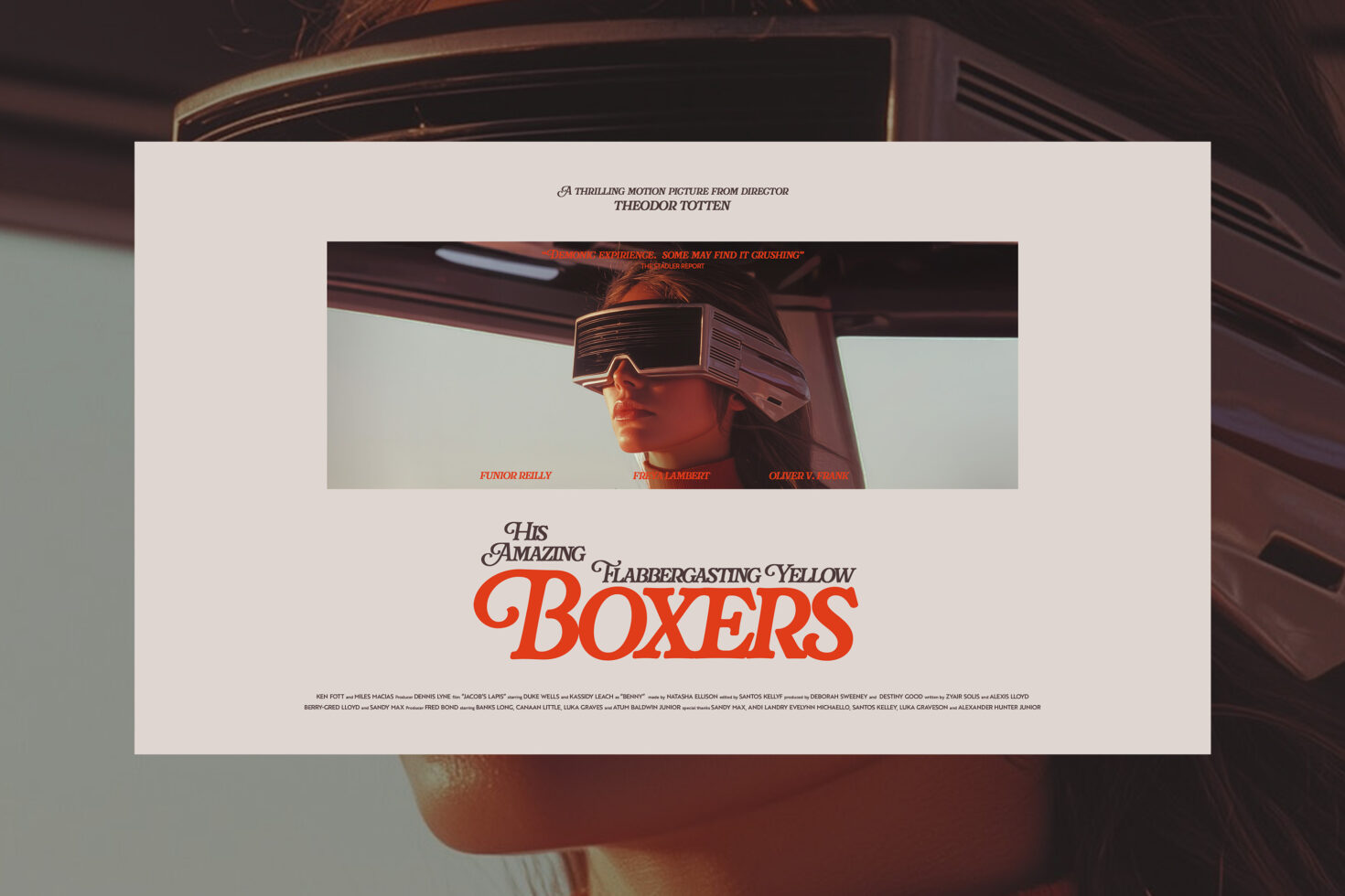 Retro-inspired movie poster design featuring bold typography and a futuristic helmet-wearing woman. Ideal for graphic design templates and mockups.