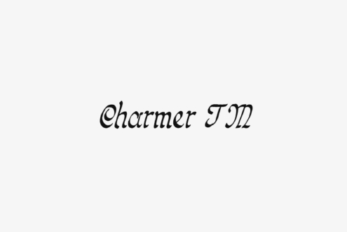 Elegant script font reading Charmer TM on a plain background. Perfect for graphic designers seeking unique typography for branding or invitations.