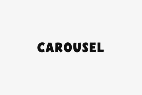 Bold black text CAROUSEL on white background suitable for fonts category. Ideal for graphic designers seeking simple typography solutions.