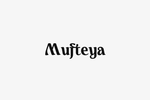 Elegant handcrafted font style reading Mufteya on white background. Ideal for graphic design, typography, digital assets, fonts, creative projects.