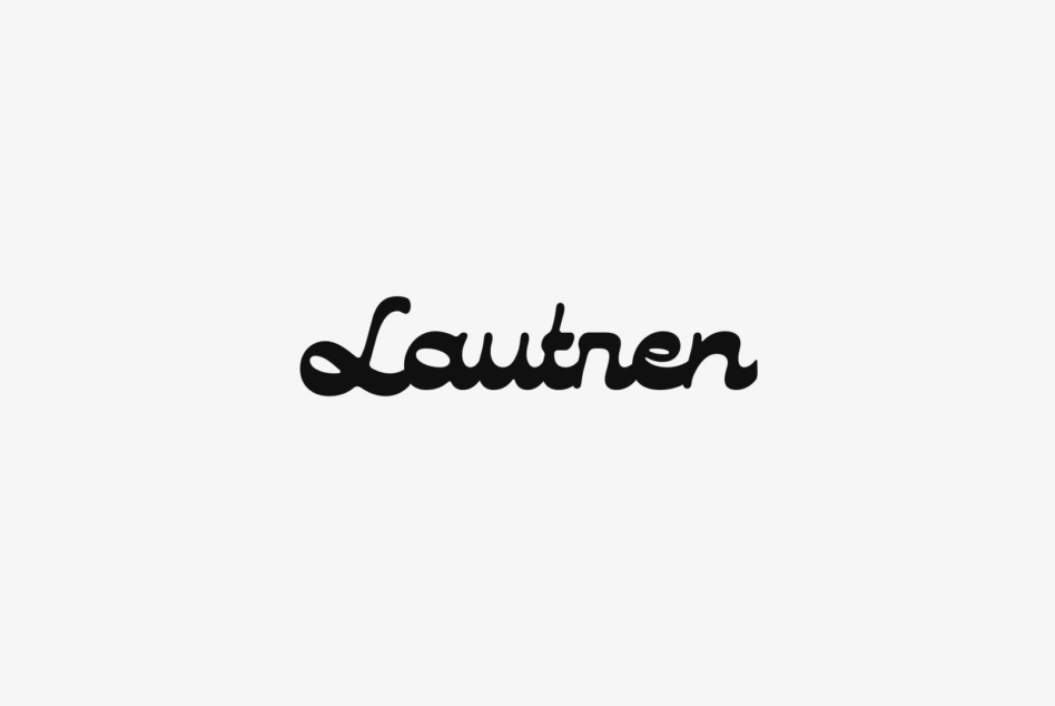 Lautren script in flowing connected black lettering on neutral backdrop