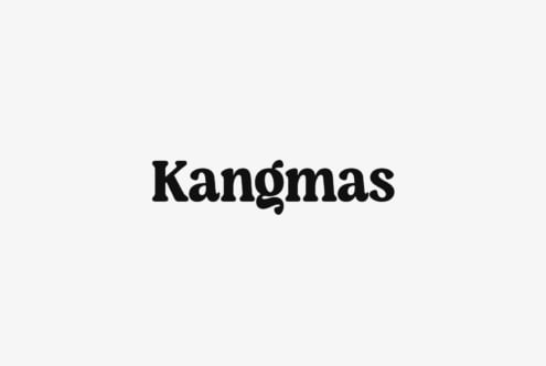 Bold black font spelling Kangmas on white background; design asset for typography projects and digital design; ideal for designers seeking unique fonts.