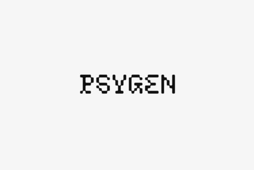 Futuristic digital font design Psygen suitable for graphic designers typography projects and modern templates featuring bold geometric lettering.