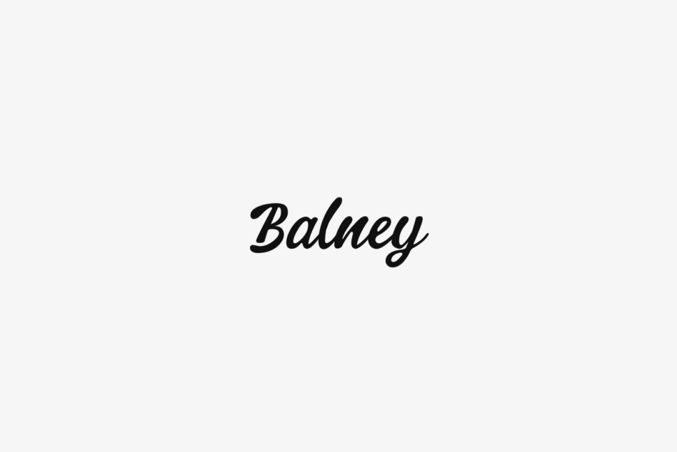 Balney script font in black italic cursive on light gray background