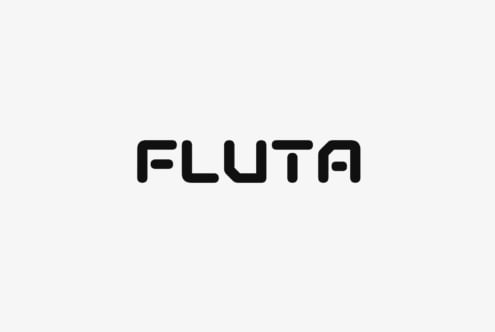 Minimalist sans-serif font Fluta in bold black text on white background; ideal for digital design projects and typography templates for designers.