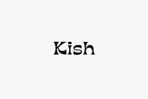 Stylized font logo sample featuring the word Kish in bold black letters on a white background minimal typography design asset for creative projects