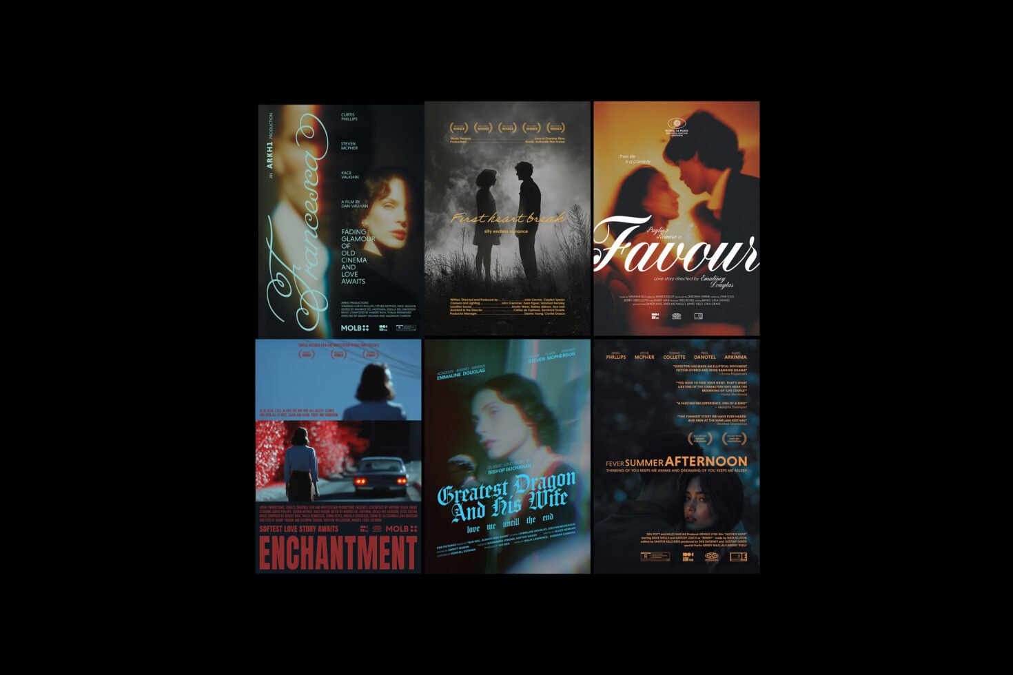 Collection of six vintage film posters featuring dramatic typography and nostalgic imagery perfect for mockups or graphic design inspiration.