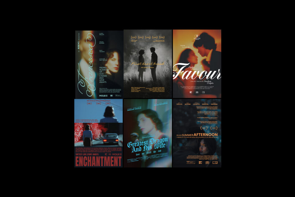 Collection of six indie film posters displayed in grid layout with cinematic imagery
