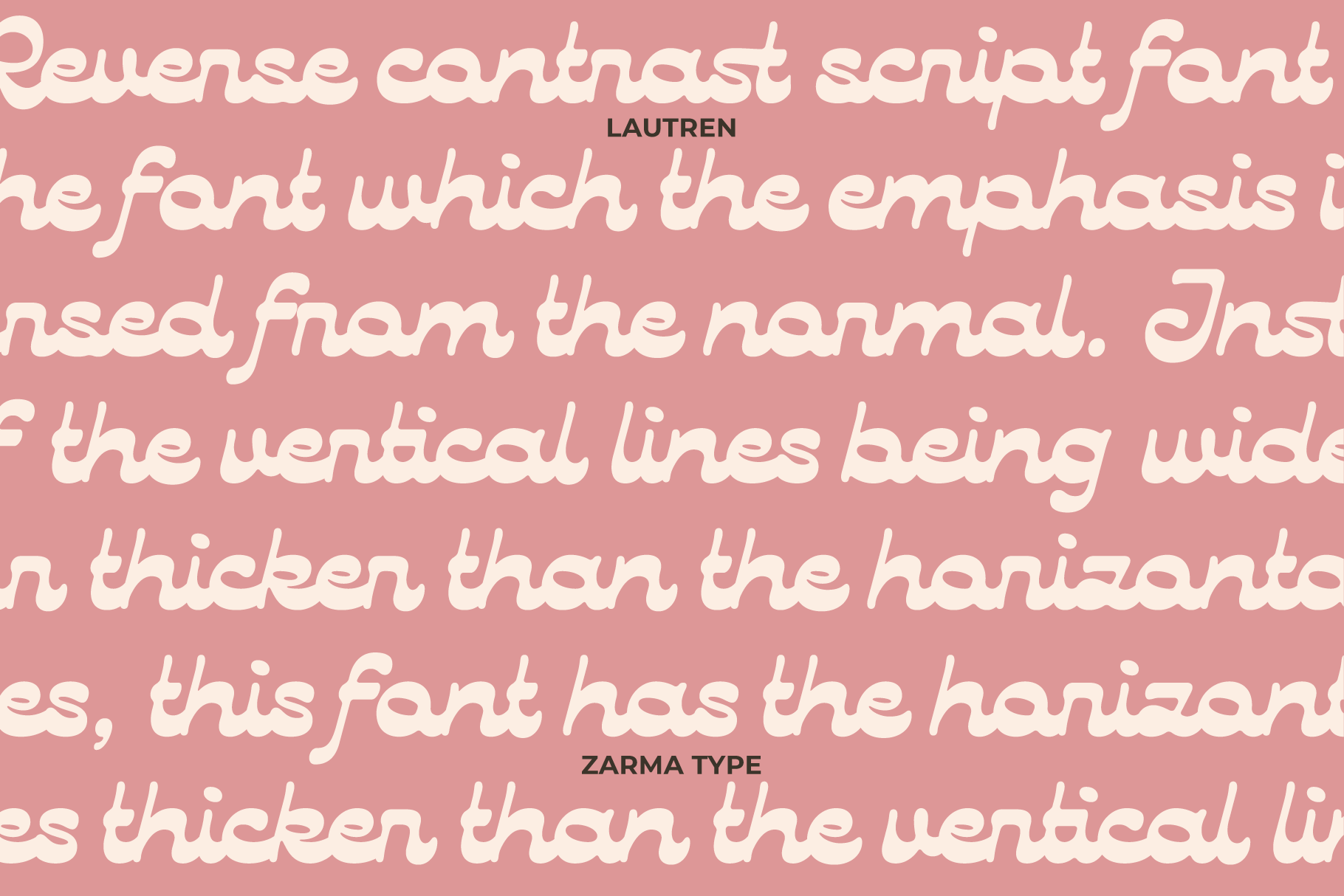 Handwritten script font design on salmon background. Reverse contrast typography. Suitable for digital assets, graphic design, font templates.
