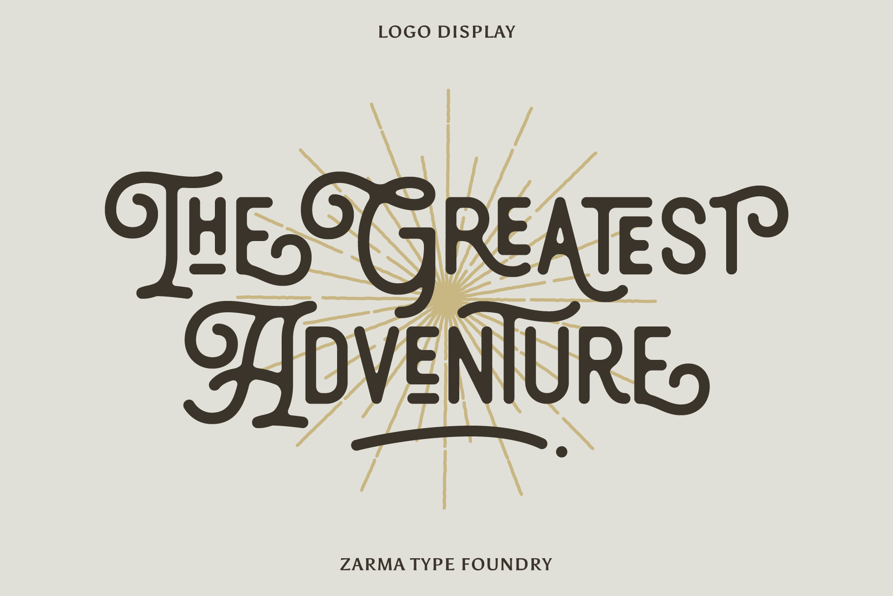 Typography design reading The Greatest Adventure with ornate letters and starburst background suitable for logo display. Ideal for designers seeking fonts.