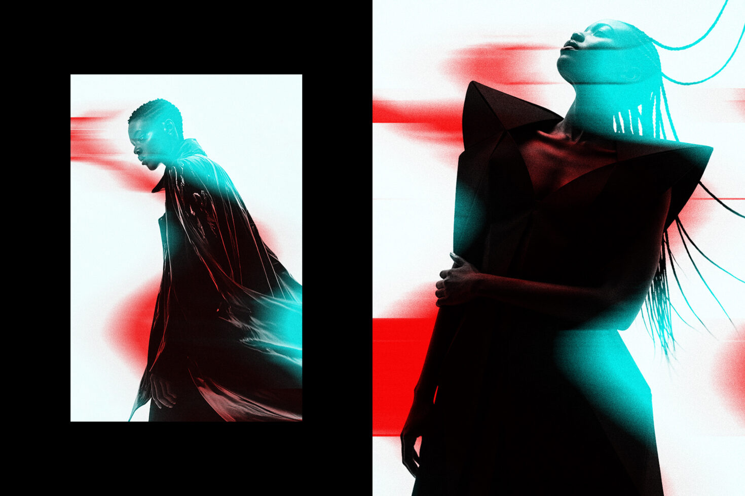 Abstract fashion photography with bold colors and futuristic design. Perfect for designers seeking digital asset inspiration in mockups, graphics, or templates.