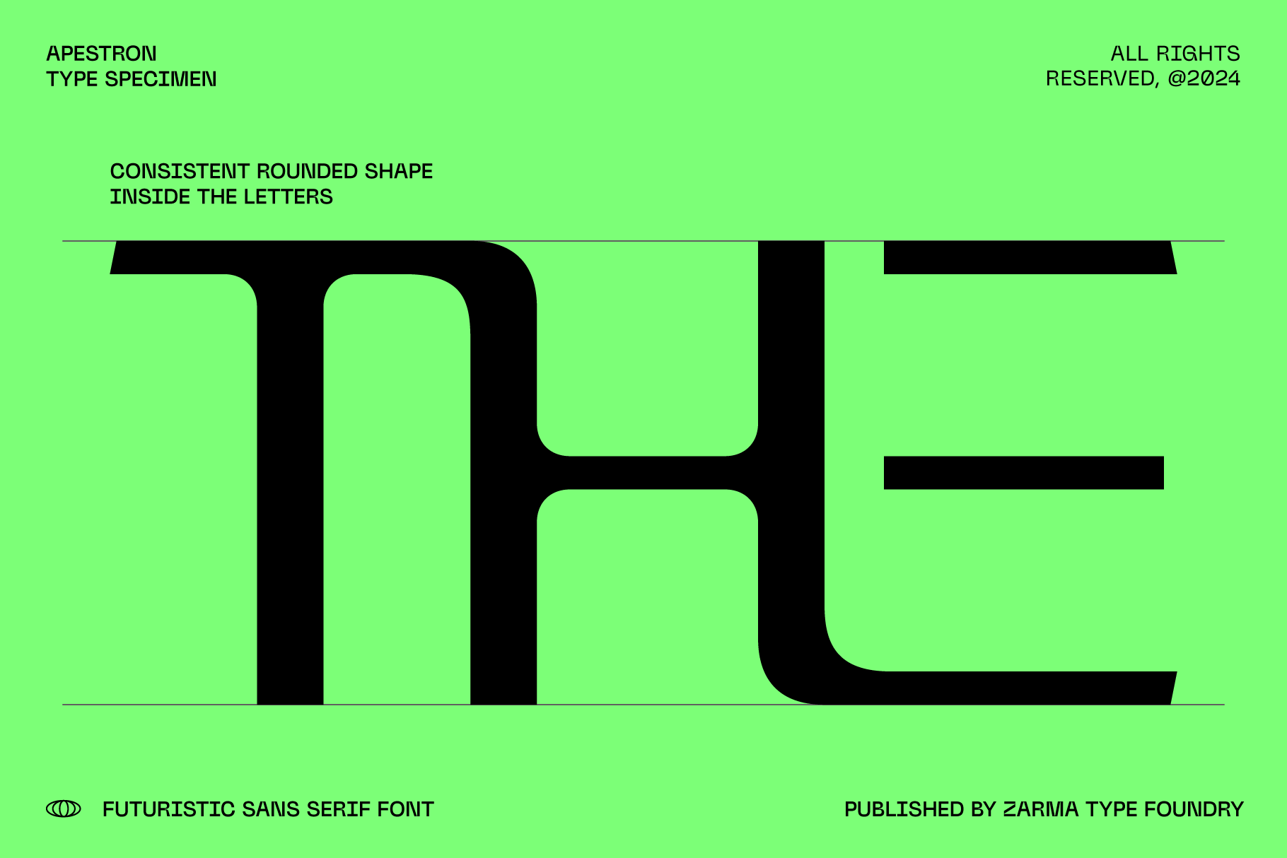Apestron sans serif font showing rounded letter forms on neon green background