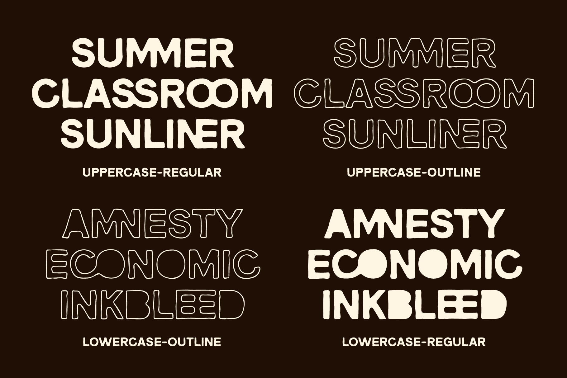 Summer Classroom Sunliner font family showing regular outline lowercase styles