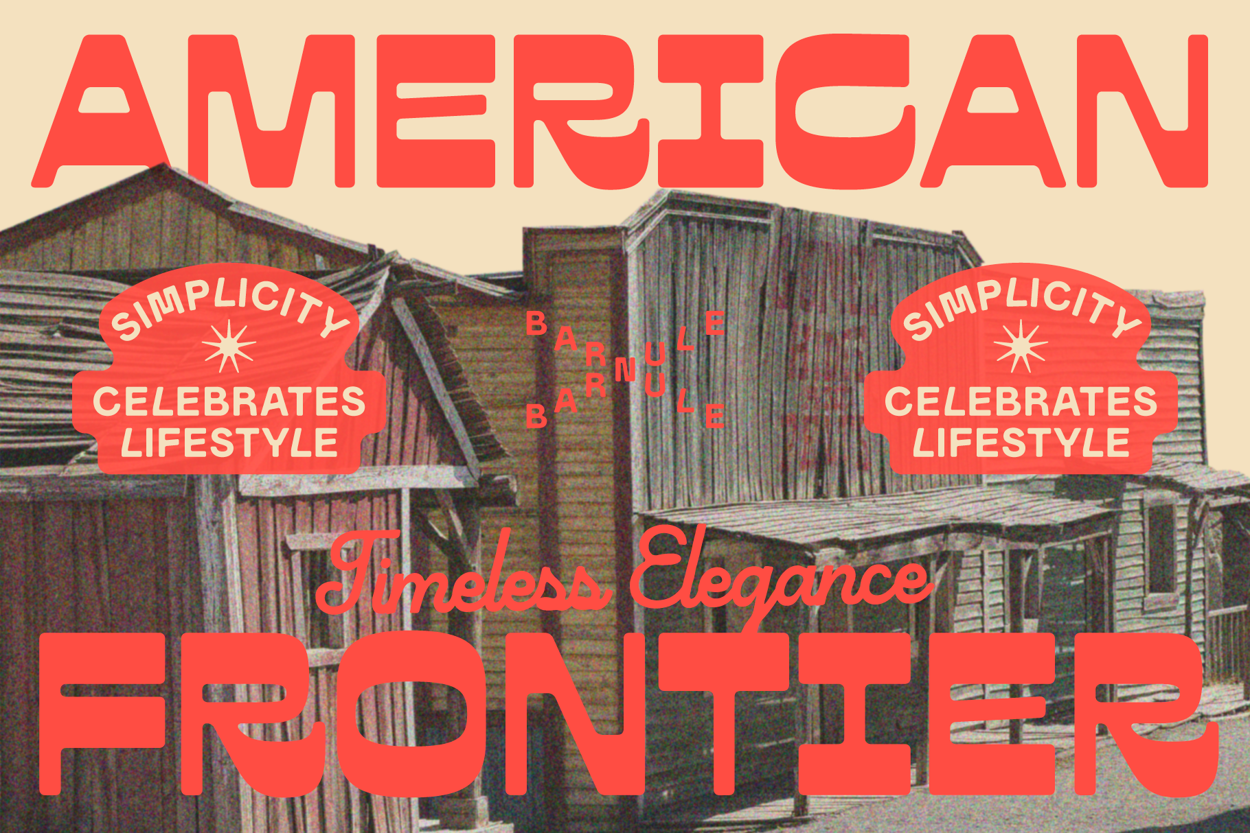 Retro American Frontier typography graphic design featuring vintage western elements and red lettering. Ideal for designers seeking nostalgic fonts.