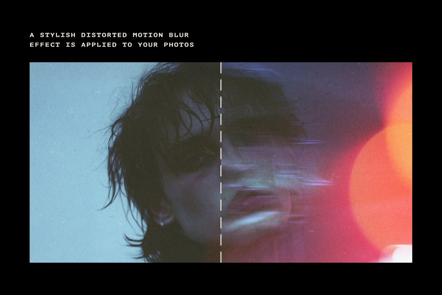 Digital mockup showcasing a distorted motion blur photo effect, ideal for designers seeking unique visual styles and creative graphic templates.