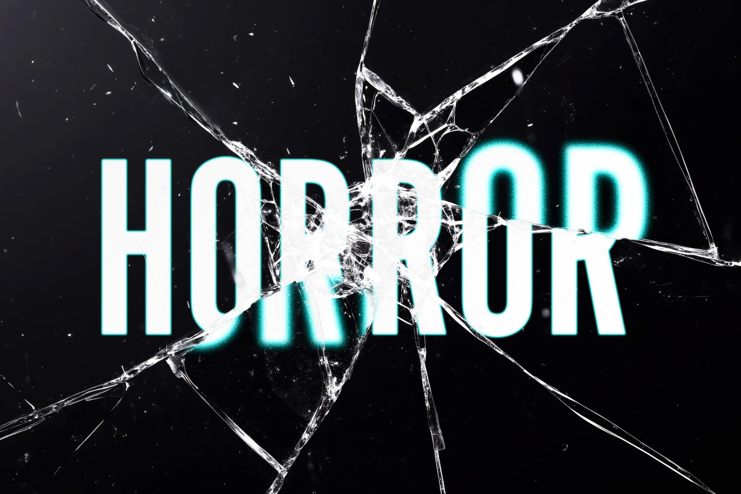 Horror text behind shattered glass on dark background graphic design typography template eerie atmosphere mockup digital asset for designers.