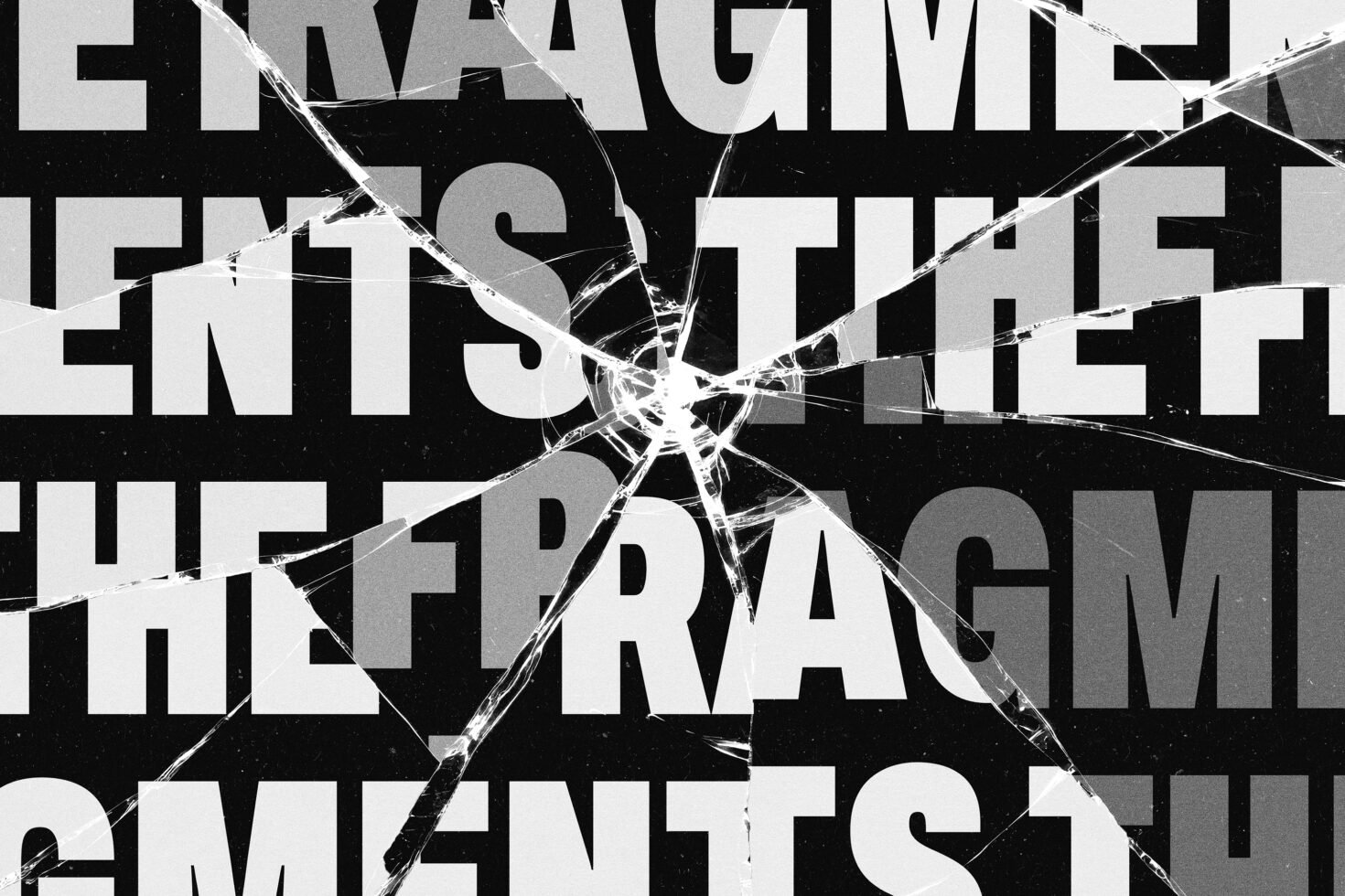 Shattered glass effect on bold typography graphic. Ideal for designers seeking edgy templates, mockups, and creative design elements. Text overlay style.