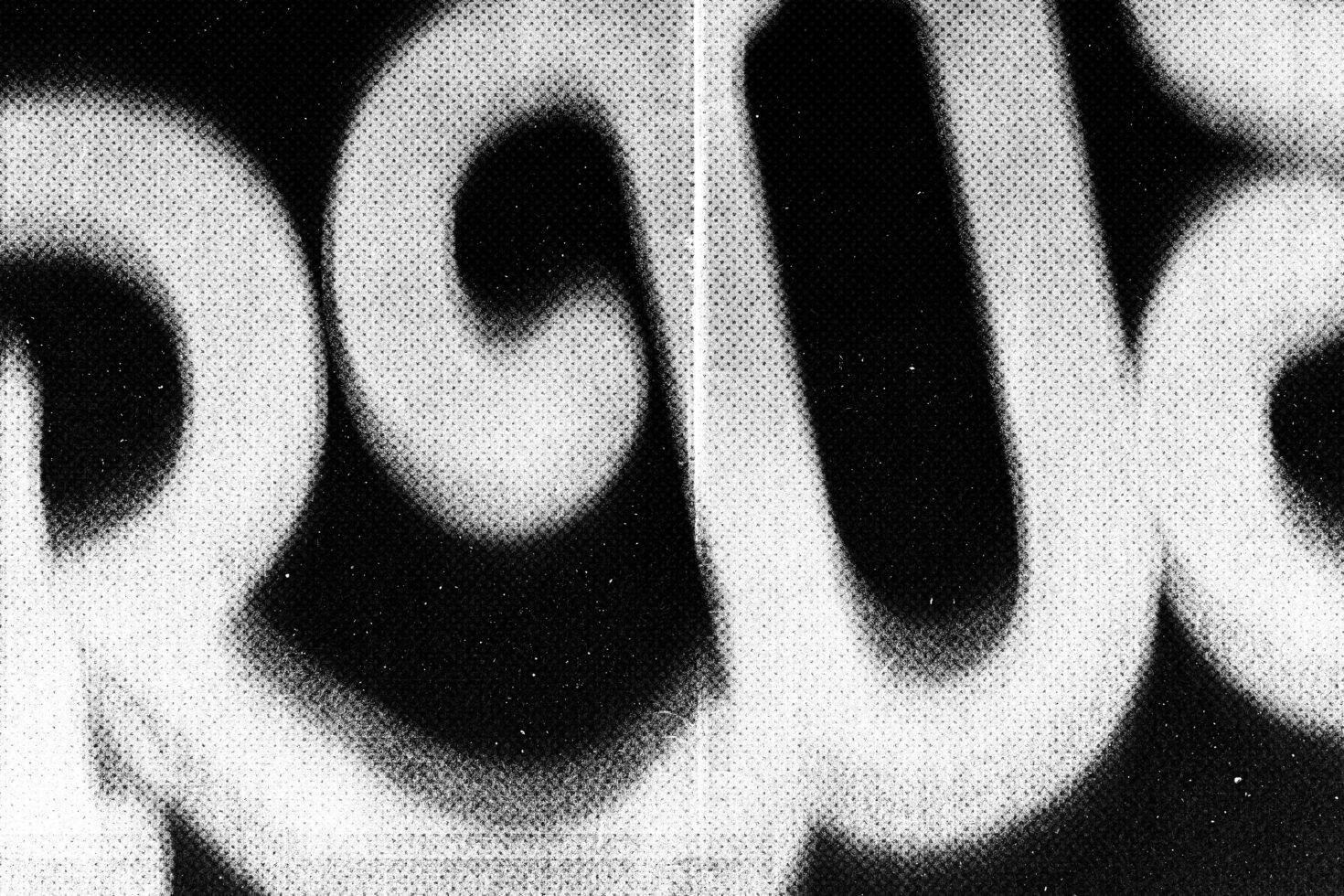 Abstract halftone texture design featuring bold black and white typography with a grunge effect. Ideal for graphic design templates and mockups.