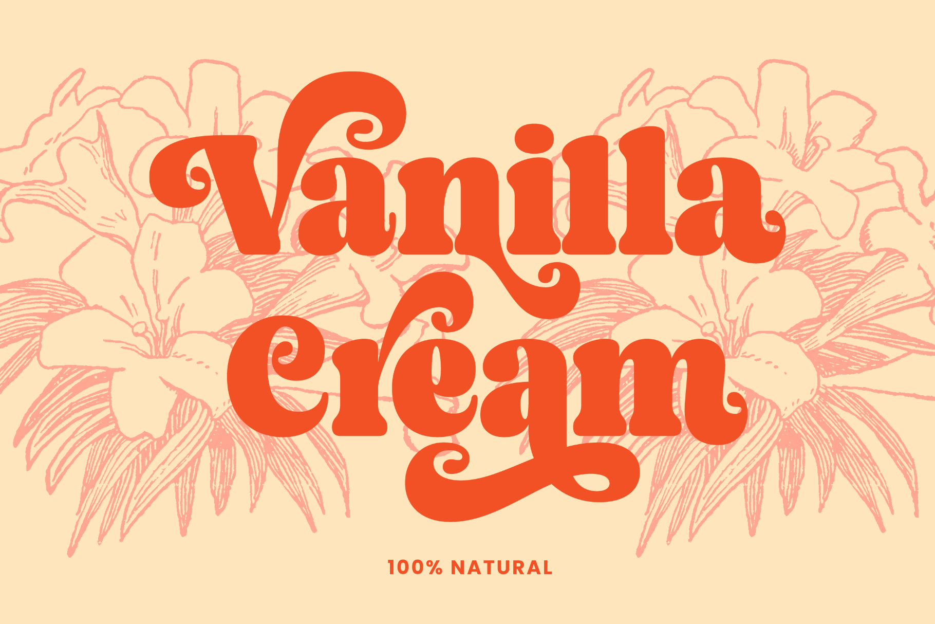 Vanilla Dream text in red serif with illustrated flowers on cream